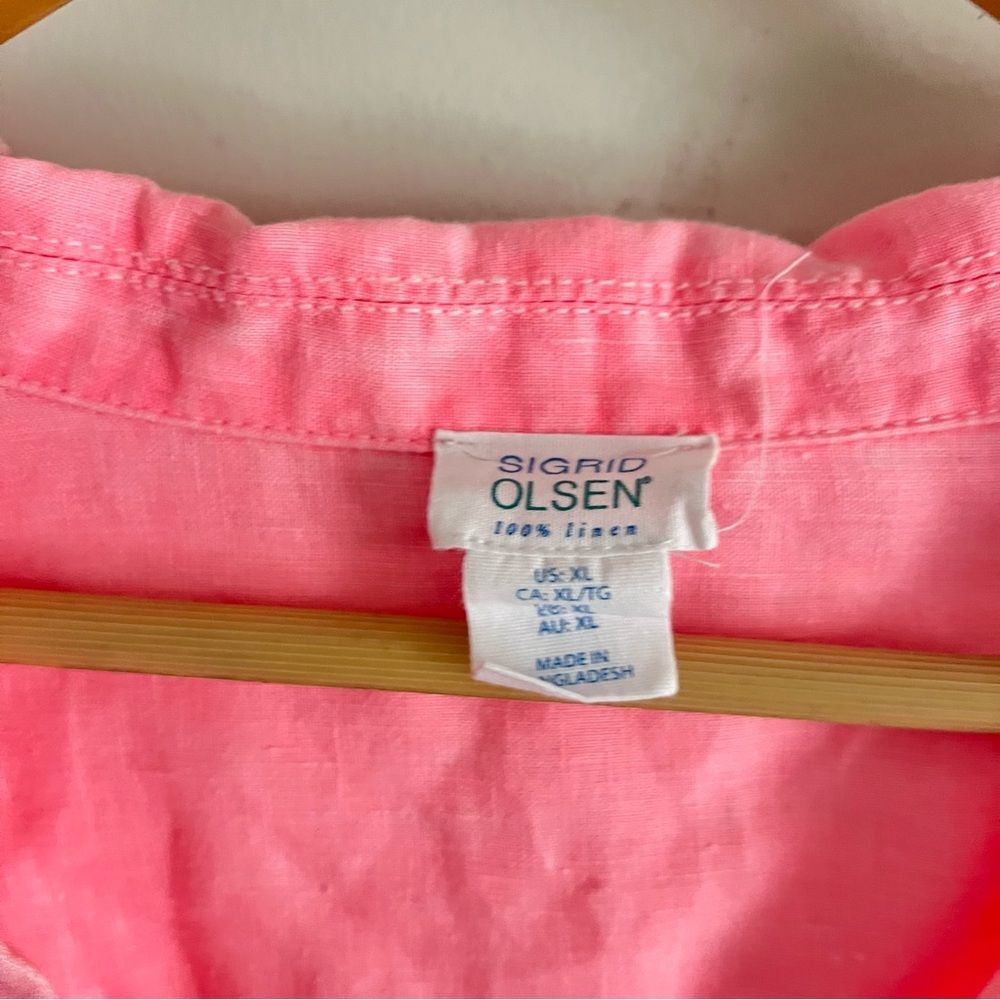 Sigrid Olsen 100% Linen Tunic Top Size L Pink Drawstring Side Lightweight Beachy - Picture 3 of 7